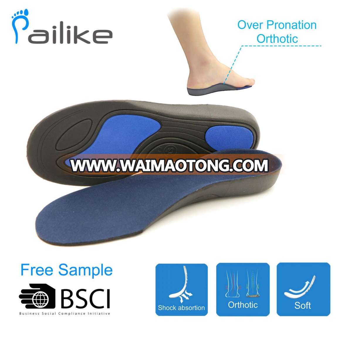 arch support Insole for Flat Foot EVA cushion Plantar Fascitis orthotic Insole for over Pronation shock absortion